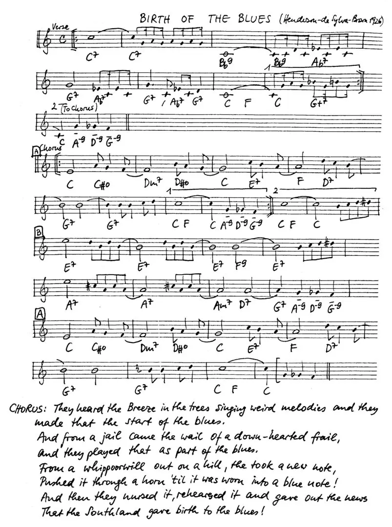 birth of the blues free jazz leadsheet - Courtesy of the Jungle Jazz Band